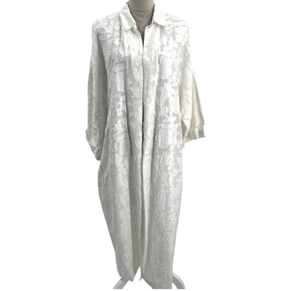 Anthropologie Textured Collared Kimono Open Front Duster Jacket White One Size - Picture 2 of 13